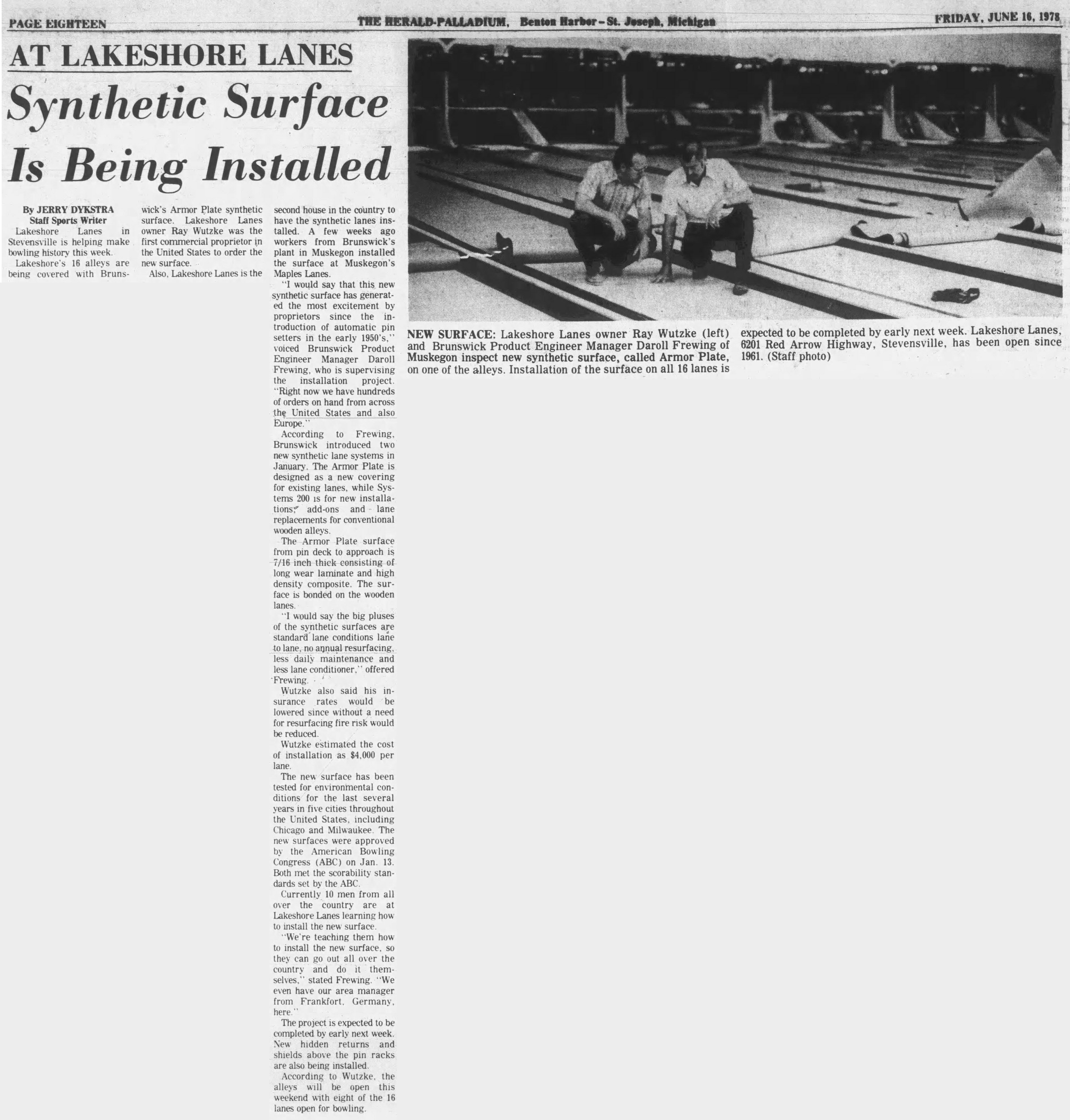 Lakeshore Lanes (Peats Cider Social) - June 1978 Bew Surface Being Installed (newer photo)